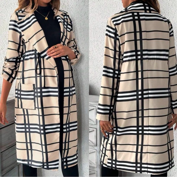 Maternity plaid Print drawstring waist jacket coat - Picture 2 of 3